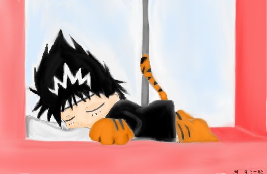 Chibi Sleeping Kitty Hiei (color)