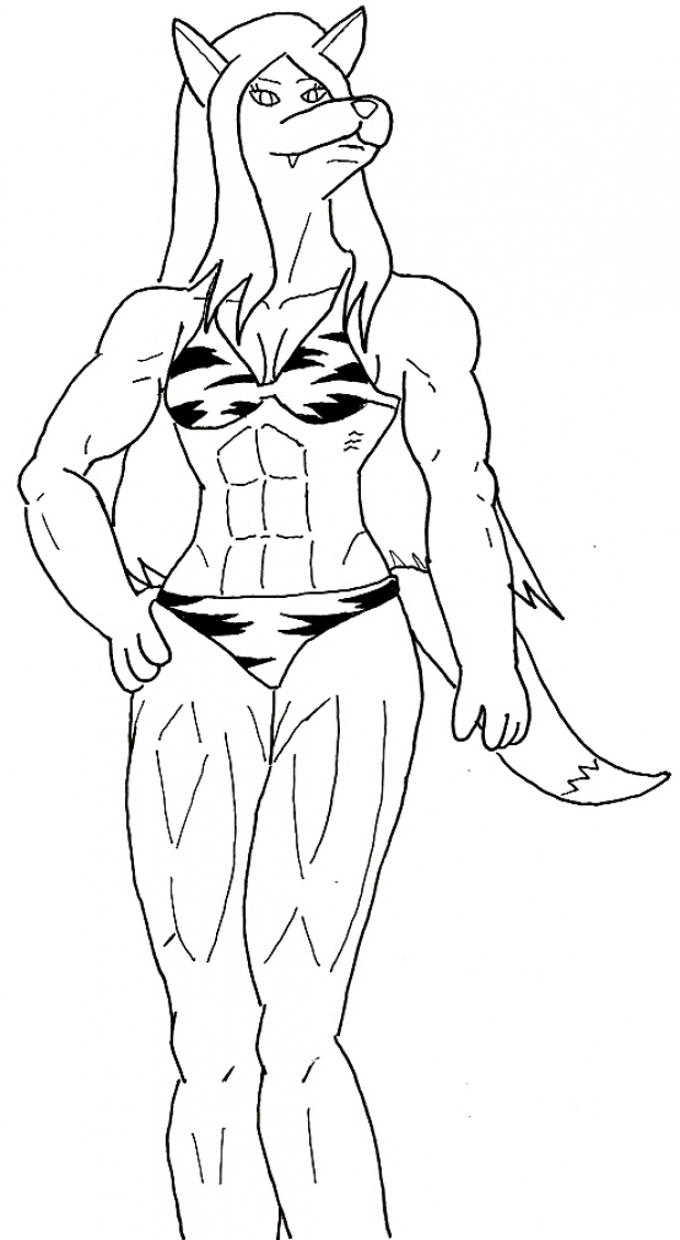 Muscular Wolfgirl in Bikini (Draft)