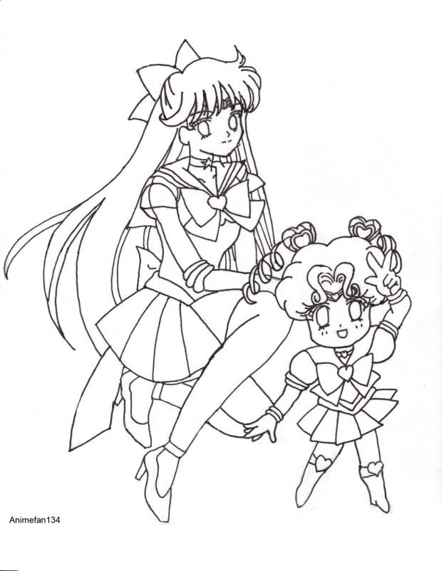 Sailor Venus + Sailor Chibi Chibi Lineart