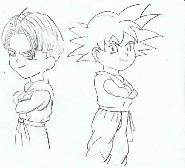 Trunks And Goten Back To Back