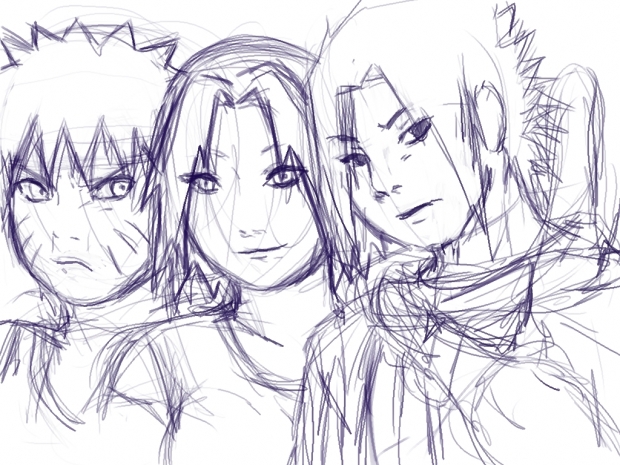 Naruto, Sakura, and Sasuke Modern Sketch