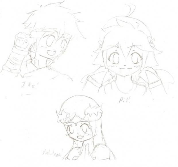 Ike, Palutena, and Pit icon sketches