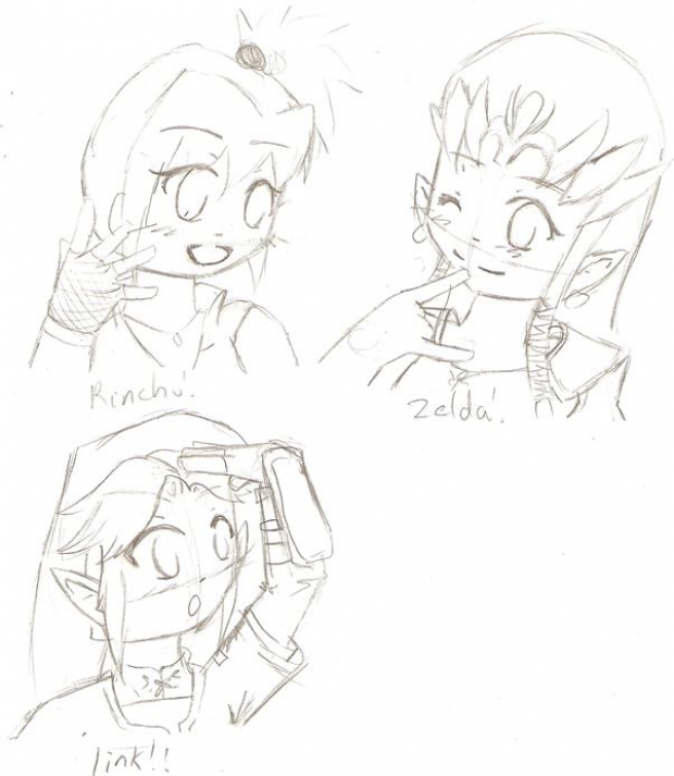 Rinchu, Zelda, and Link icon sketches