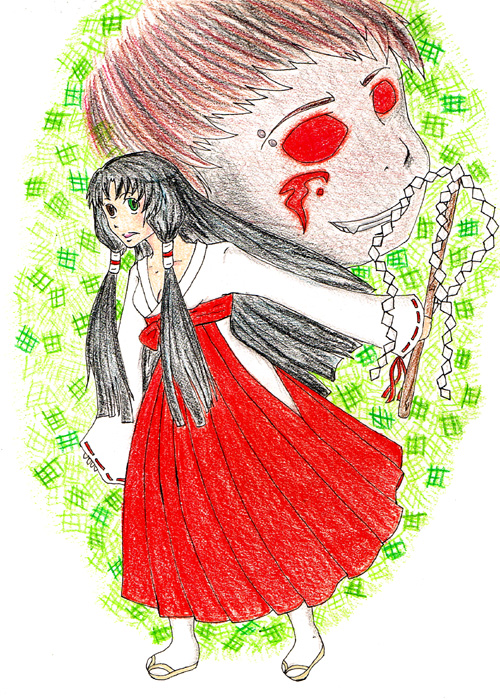 Shrine Maiden and Demon-ish Halloween Picture