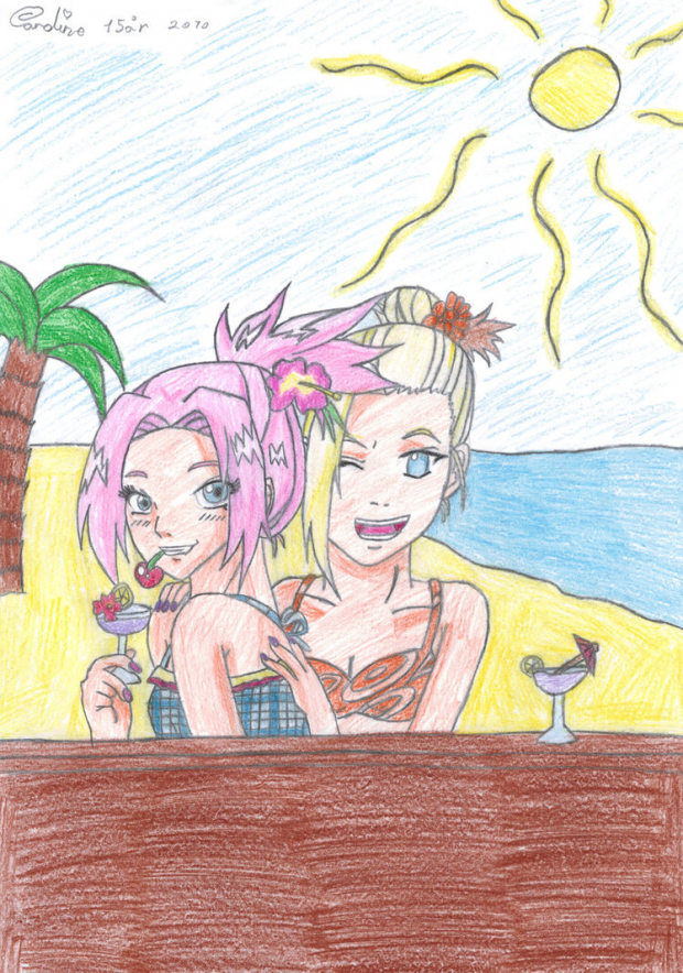 Sakura and Ino on the beach